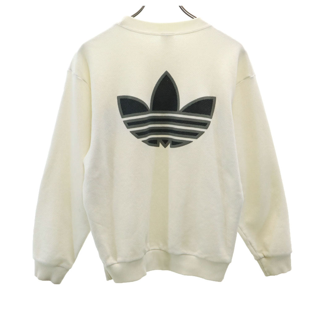 adidas アディダス 80s デサント製 ヴィンテージ トレフォイルロゴプリント 長袖 スウェット トレーナー L 白 メンズ