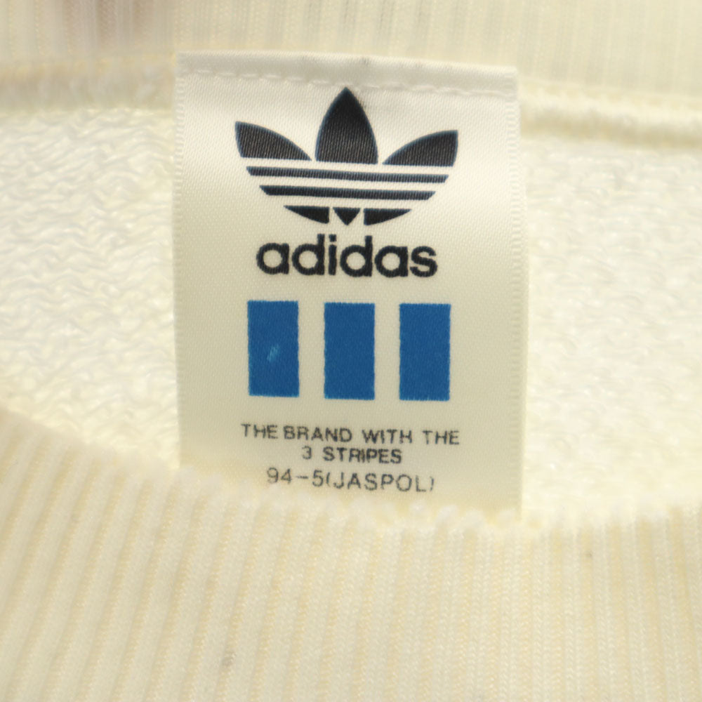 adidas アディダス 80s デサント製 ヴィンテージ トレフォイルロゴプリント 長袖 スウェット トレーナー L 白 メンズ