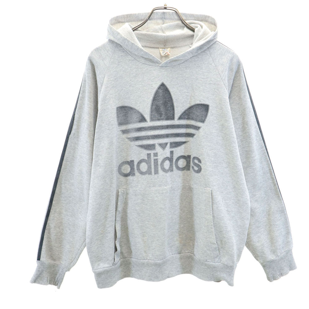 adidas アディダス 90s カナダ製 オールド トレフォイルロゴプリント 長袖 スウェットパーカー M グレー プルオーバー メンズ