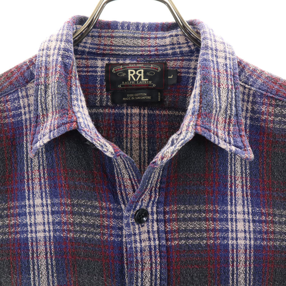 ダブルアールエル 90s 初期タグ 赤3星 オールド 長袖 チェックシャツ L ネイビー 他 RRL RALPH LAUREN ラルフローレン メンズ