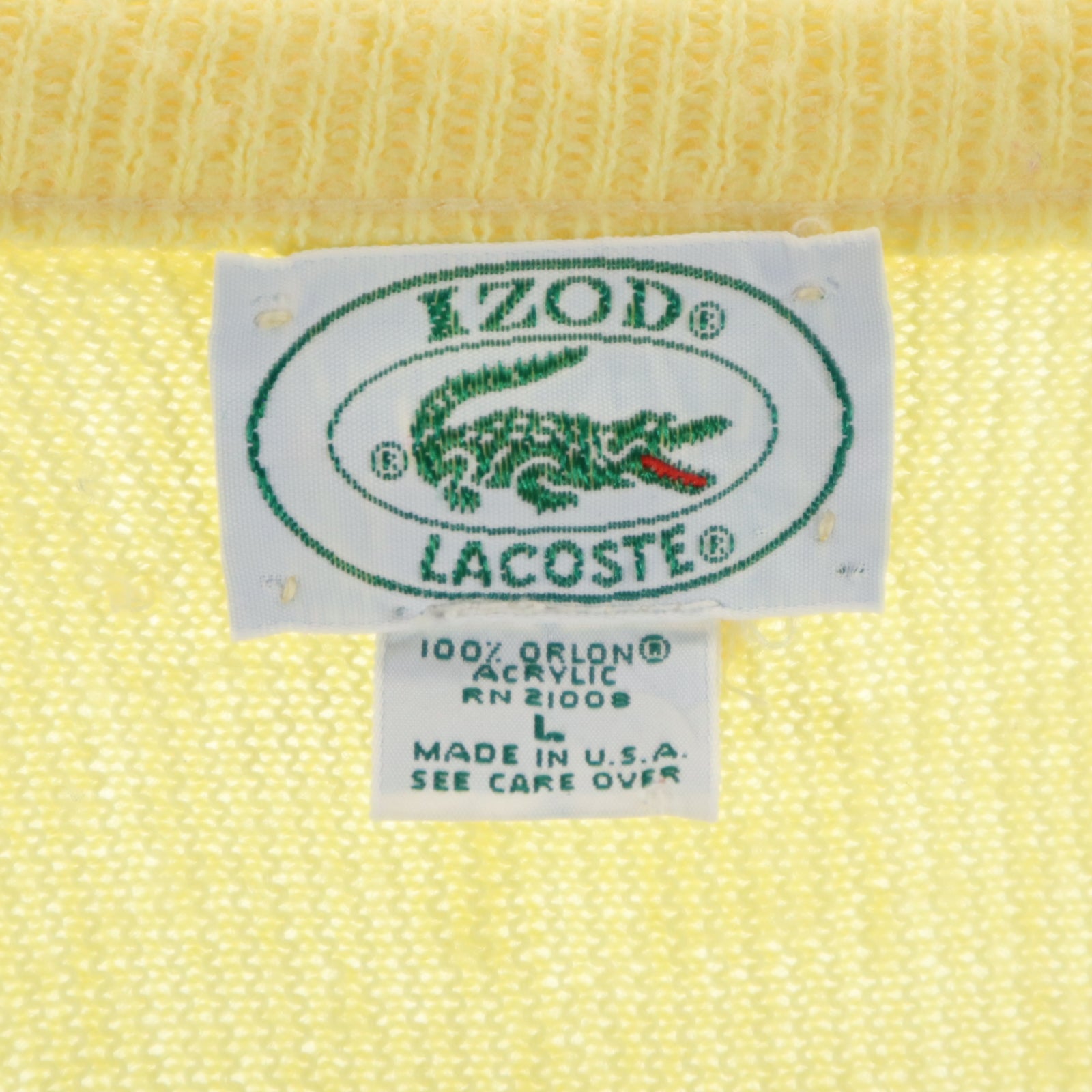 IZOD LACOSTE アイゾッドラコステ 90s USA製 オールド 長袖 Vネック セーター L イエロー ニット メンズ