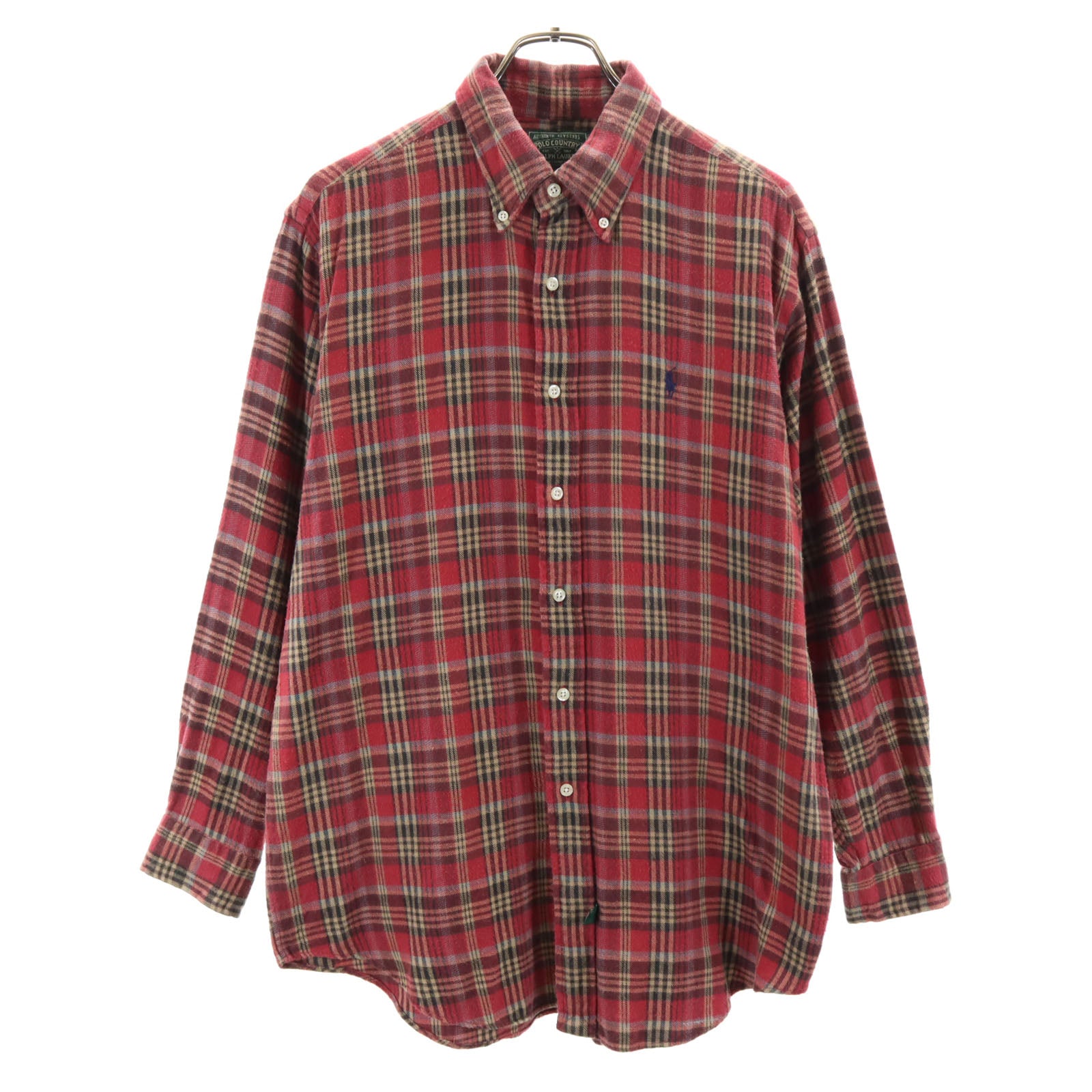 ポロカントリーラルフローレン 80s 90s オールド チェック柄 長袖 フランネル ボタンダウンシャツ L レッド 他 POLO COUNTRY RALPH LAUREN メンズ