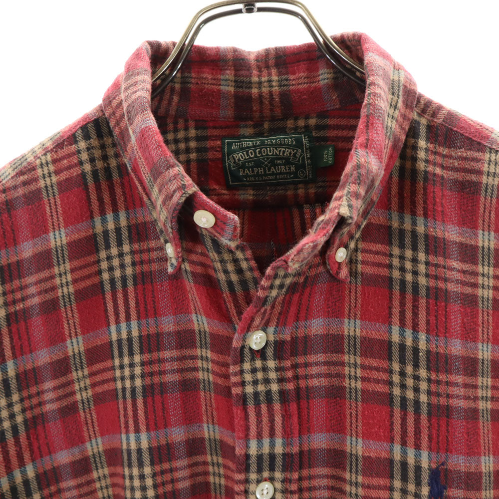 ポロカントリーラルフローレン 80s 90s オールド チェック柄 長袖 フランネル ボタンダウンシャツ L レッド 他 POLO COUNTRY RALPH LAUREN メンズ