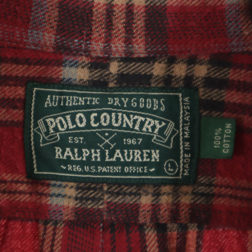 ポロカントリーラルフローレン 80s 90s オールド チェック柄 長袖 フランネル ボタンダウンシャツ L レッド 他 POLO COUNTRY RALPH LAUREN メンズ