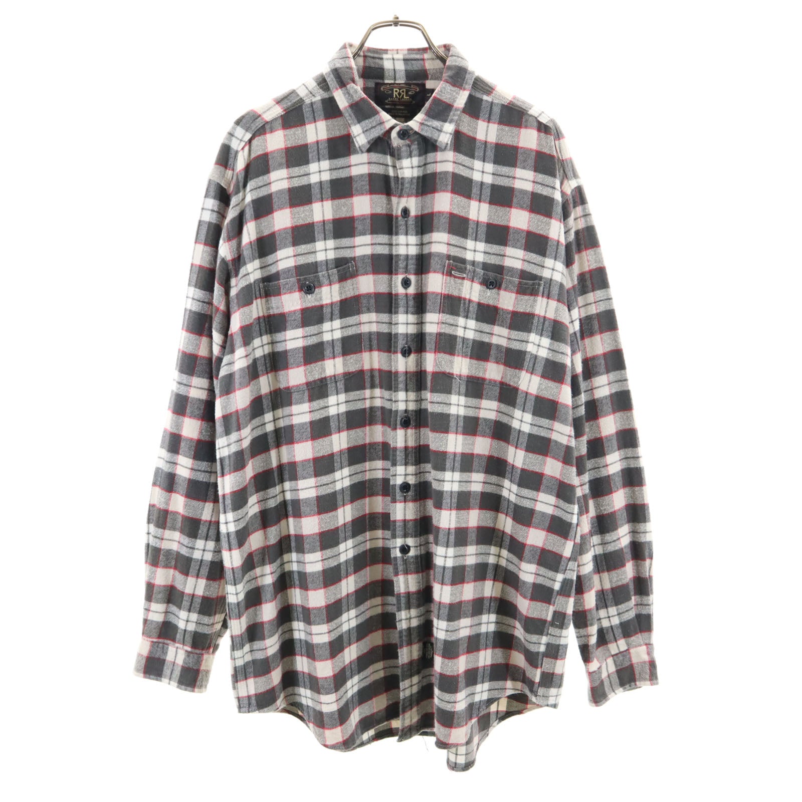 RRL ダブルアールエル 90s 初期タグ 赤3星 オールド チェック柄 長袖 ネルシャツ L グレー RALPH LAUREN ラルフローレン ワーク メンズ