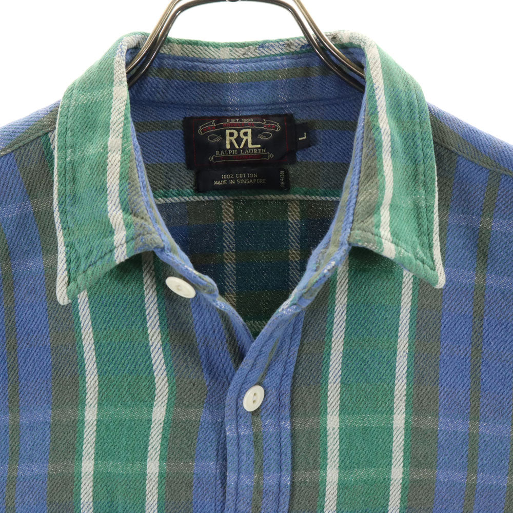RRL ダブルアールエル 90s 初期タグ 赤3星 オールド チェック柄 長袖 ツイル ワークシャツ L グリーン 他 RALPH LAUREN ラルフローレン メンズ