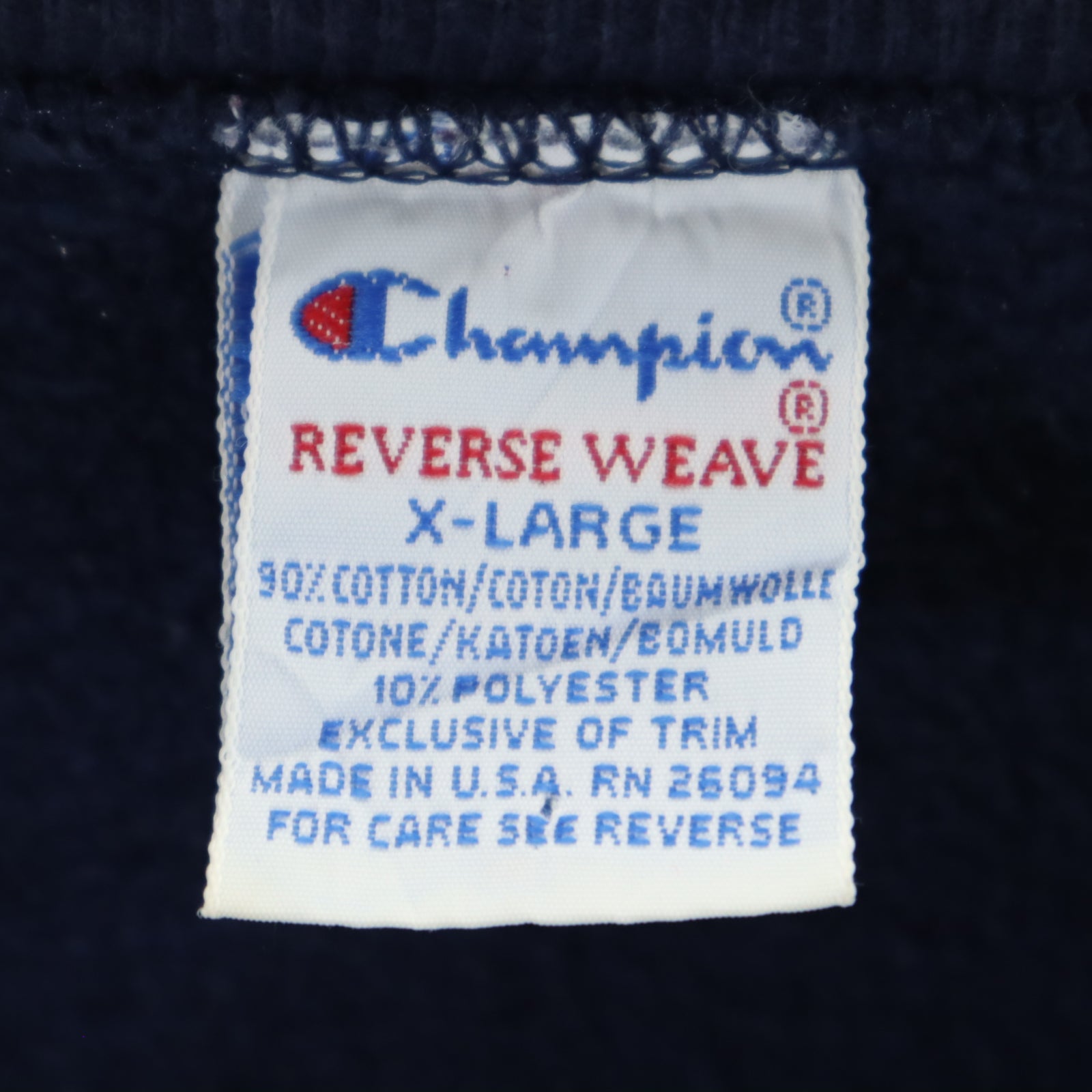 Champion チャンピオン 90s USA製 オールド 刺繍タグ カレッジ 長袖 リバースウィーブ スウェット トレーナー XL ネイビー 裏起毛 ZTA メンズ
