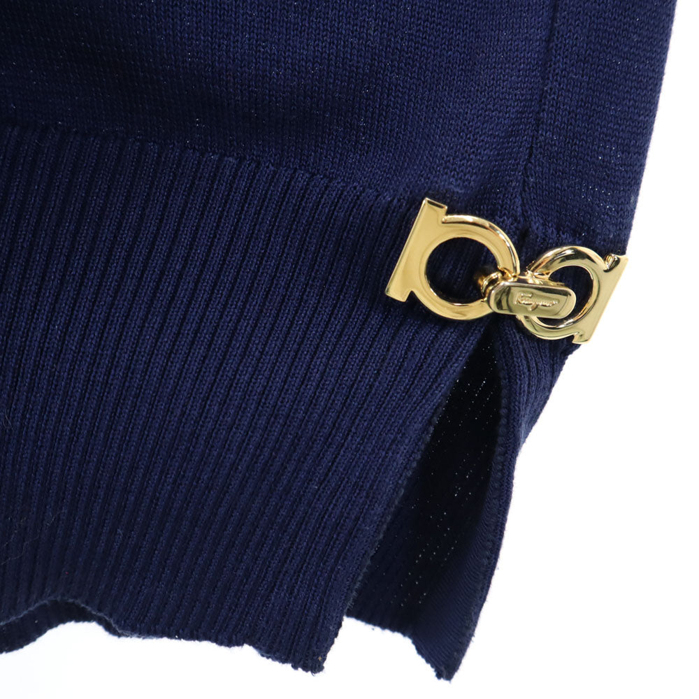 サルヴァトーレフェラガモ イタリア製 半袖 セーター M ネイビー Salvatore Ferragamo ニット レディース