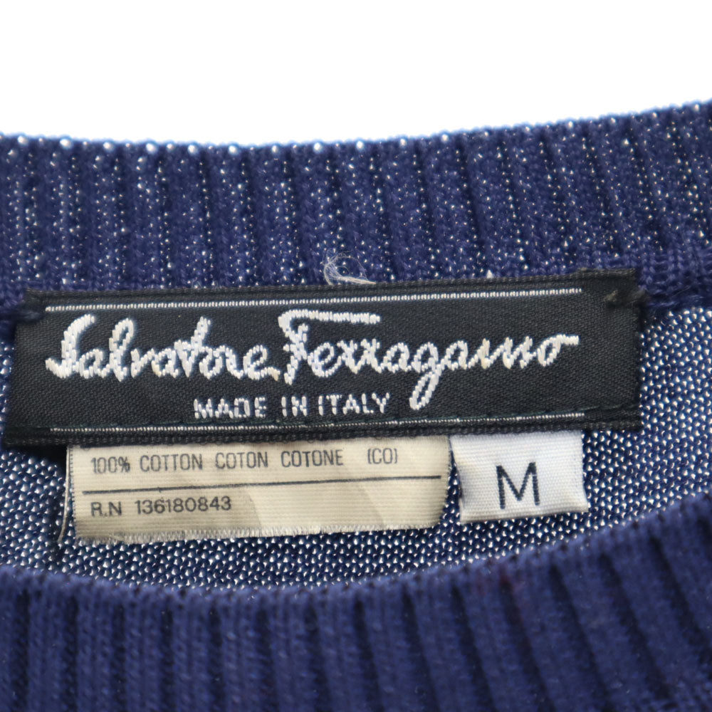 サルヴァトーレフェラガモ イタリア製 半袖 セーター M ネイビー Salvatore Ferragamo ニット レディース