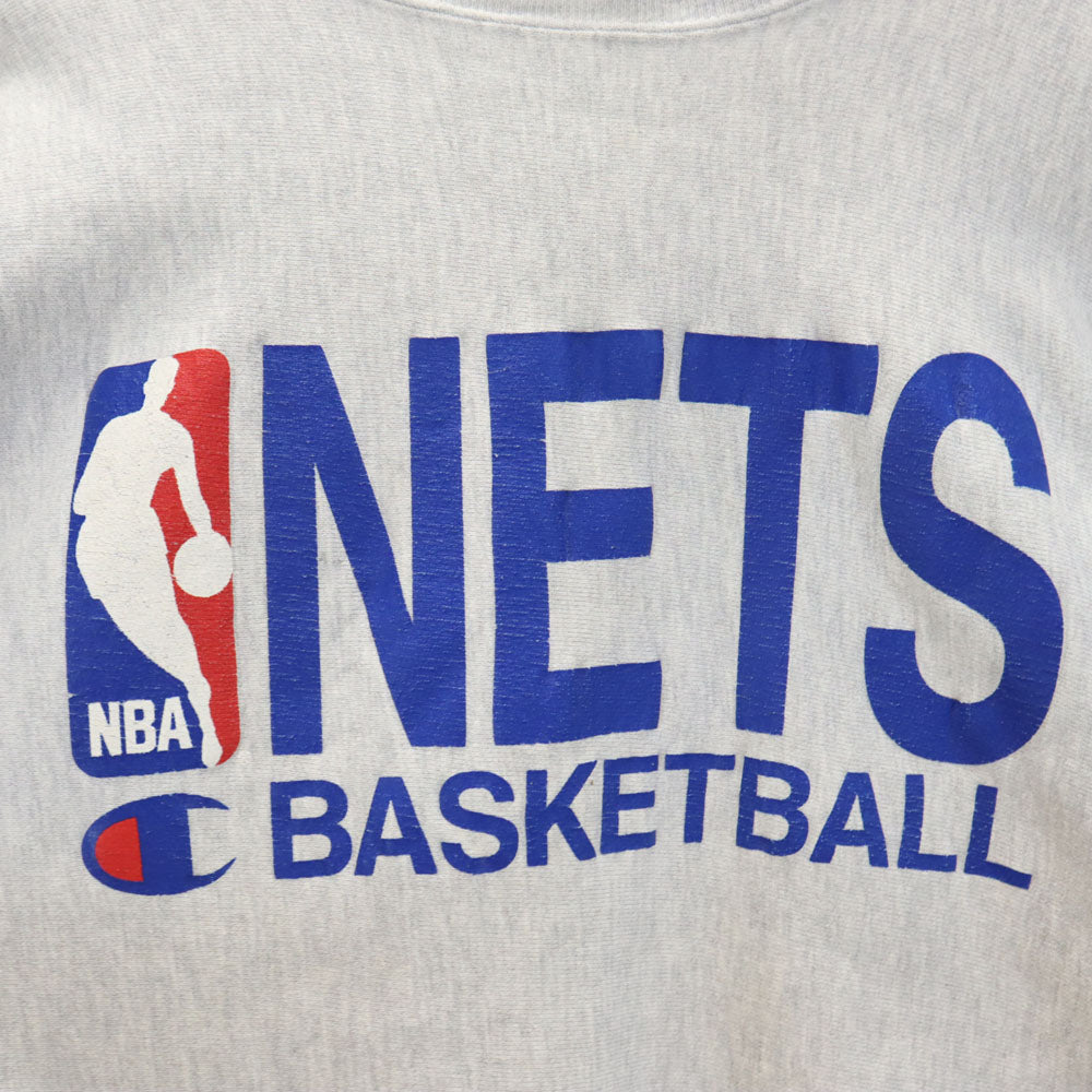 Champion チャンピオン 90s USA製 刺繍タグ NBA NBA ネッツ 長袖 リバースウィーブ スウェット トレーナー M グレー NETS 裏起毛 メンズ