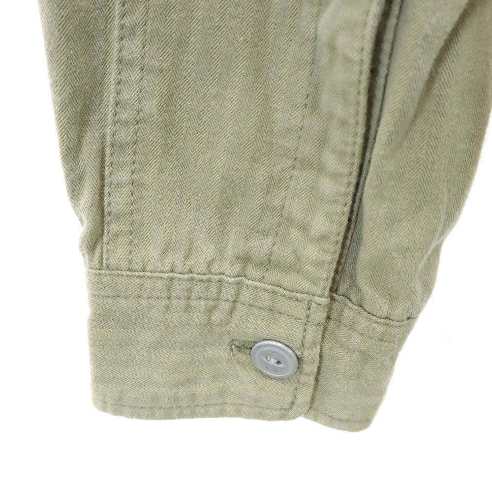 SASAFRAS ササフラス 日本製 長袖 ワークシャツ S カーキベージュ ヘリンボーン メンズ