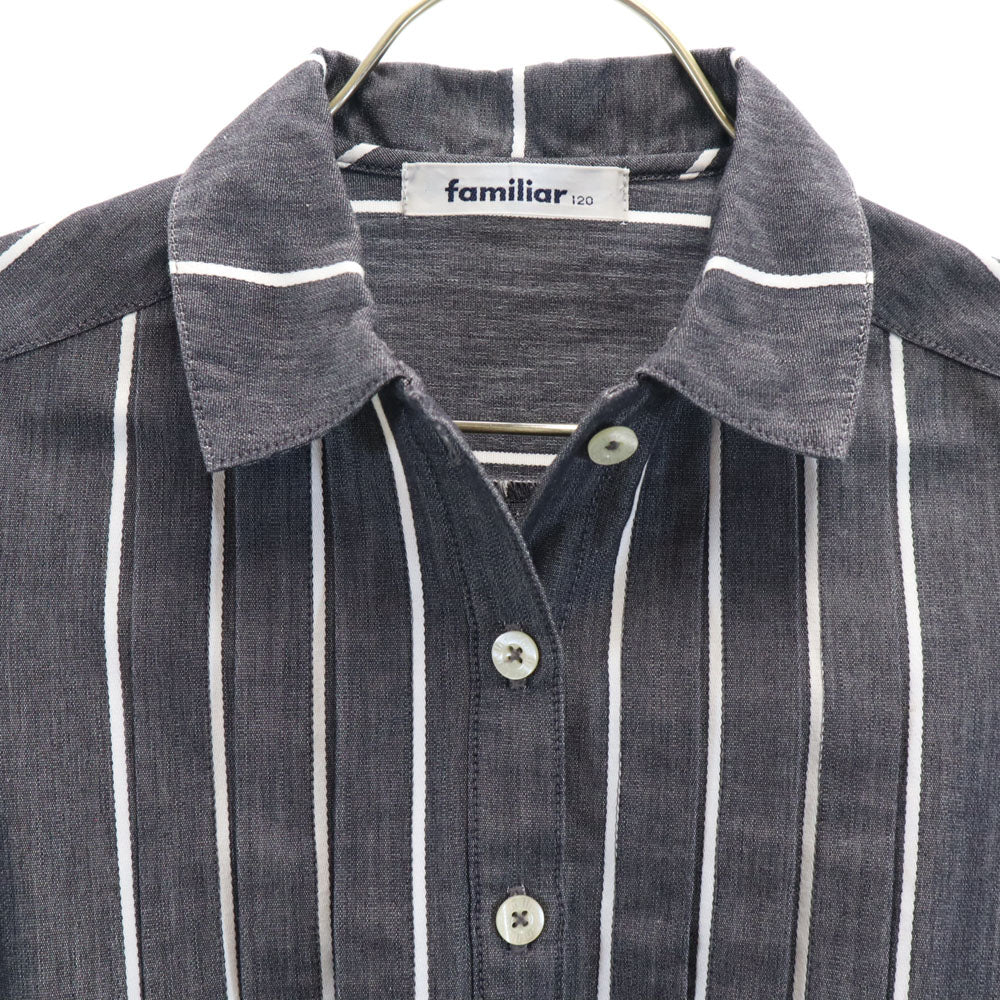 ファミリア ストライプ柄 半袖 シャツワンピース 120 チャコールグレー Familiar キッズ