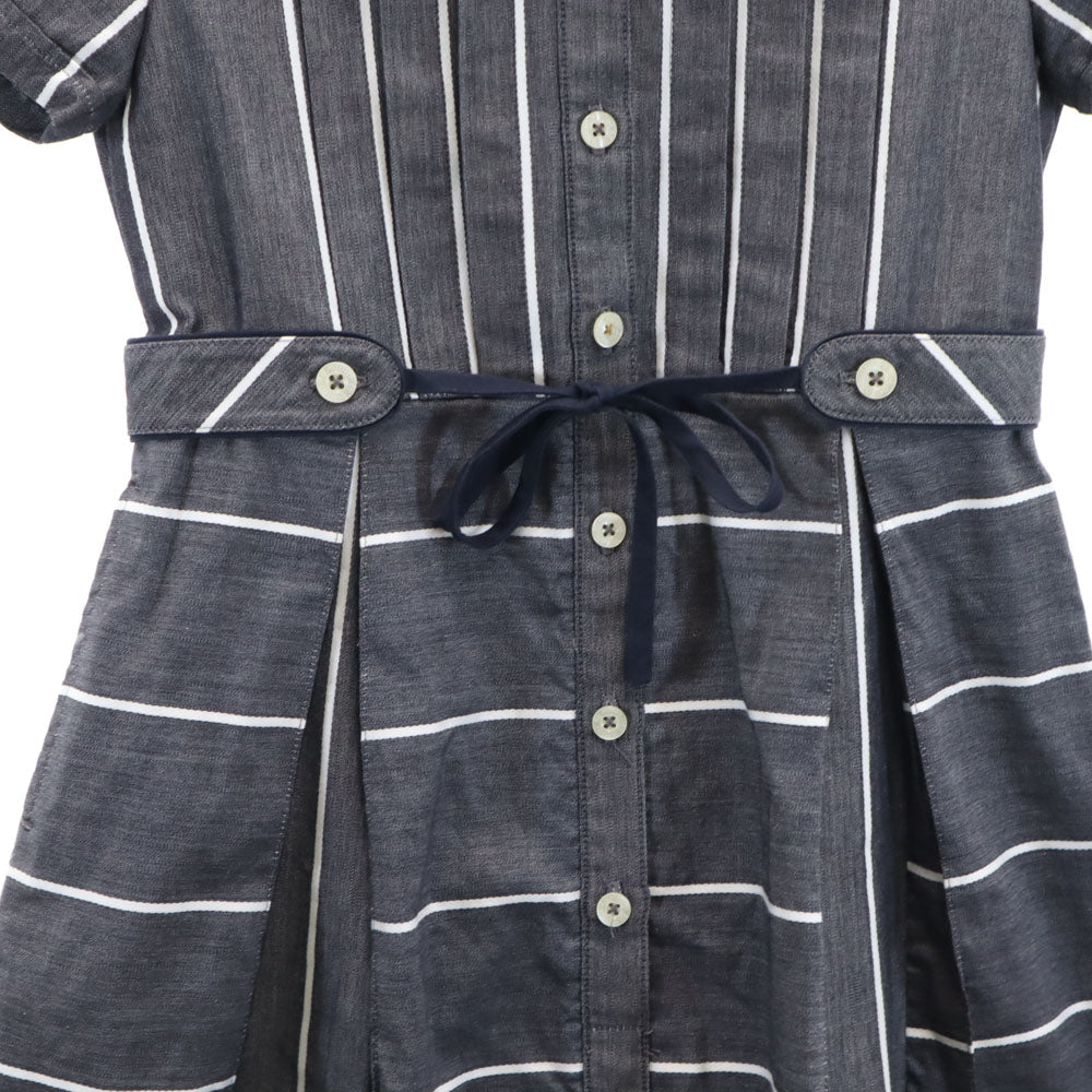 ファミリア ストライプ柄 半袖 シャツワンピース 120 チャコールグレー Familiar キッズ