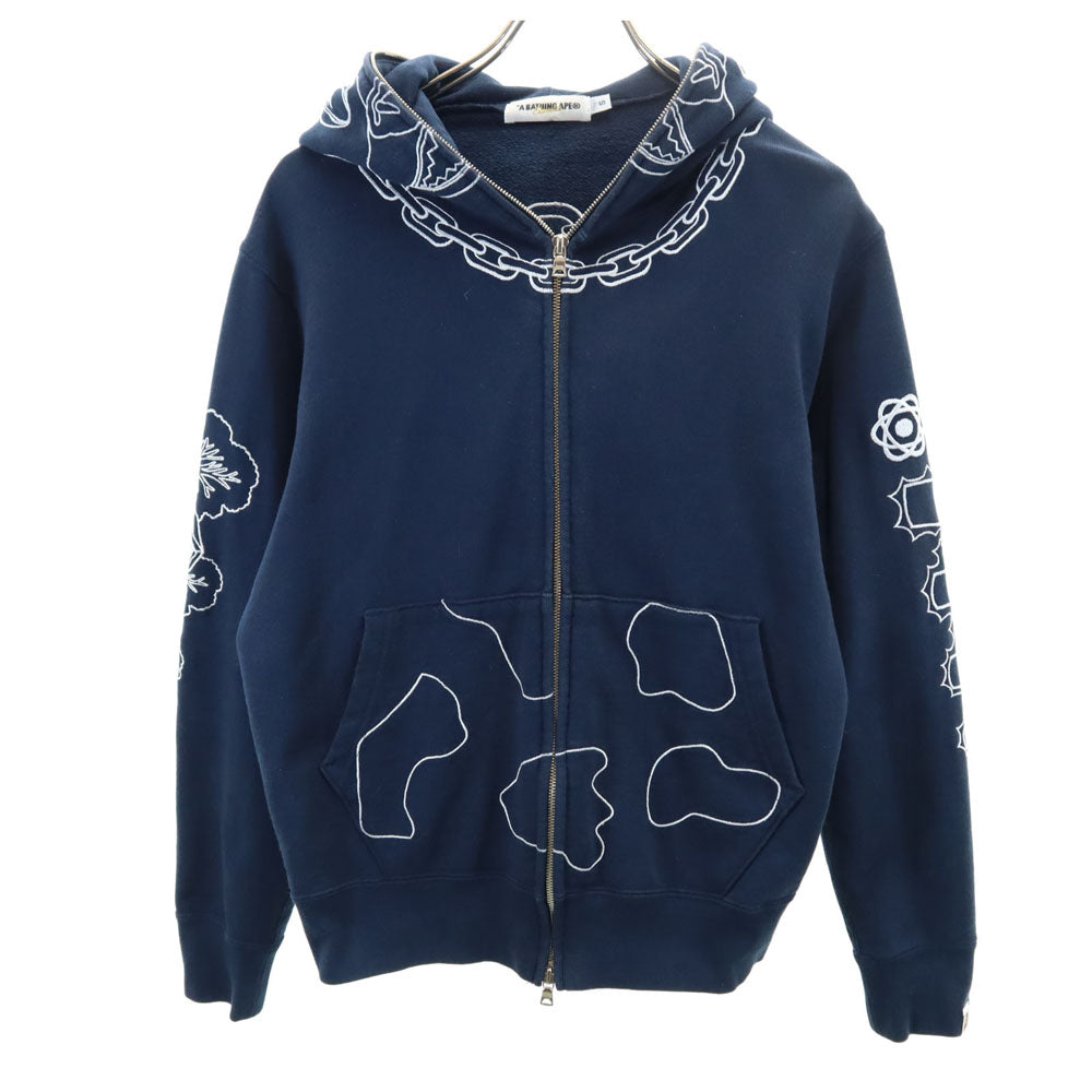 A BATHING APE アベイシングエイプ 日本製 長袖 スウェット ジップパーカー S ネイビー メンズ