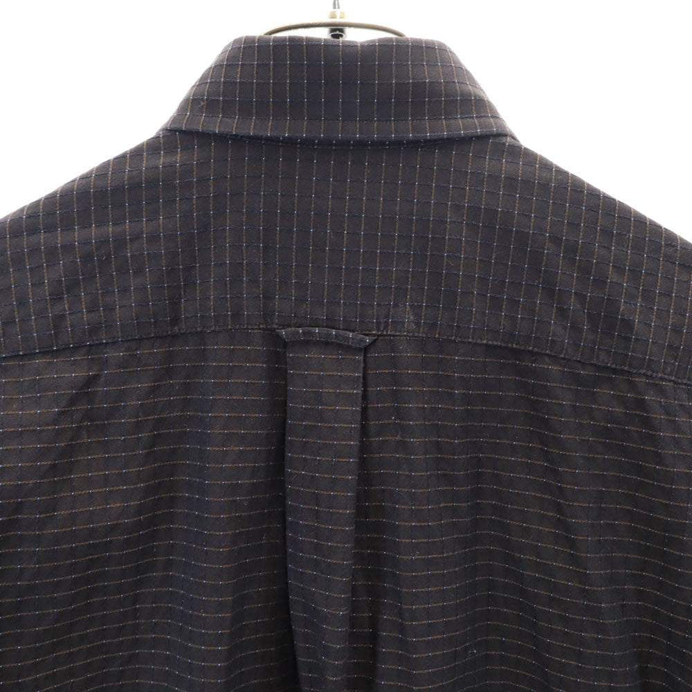 アクアスキュータム 日本製 チェック柄 長袖 ボタンダウンシャツ L ダークブラウン Aquascutum LONDON メンズ