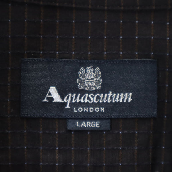 アクアスキュータム 日本製 チェック柄 長袖 ボタンダウンシャツ L ダークブラウン Aquascutum LONDON メンズ