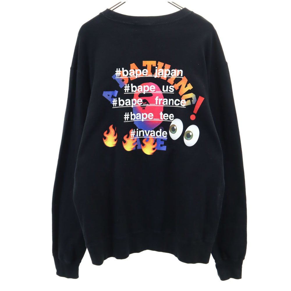A BATHING APE アベイシングエイプ バックプリント 長袖 スウェット トレーナー 2XL ブラック 裏起毛 メンズ