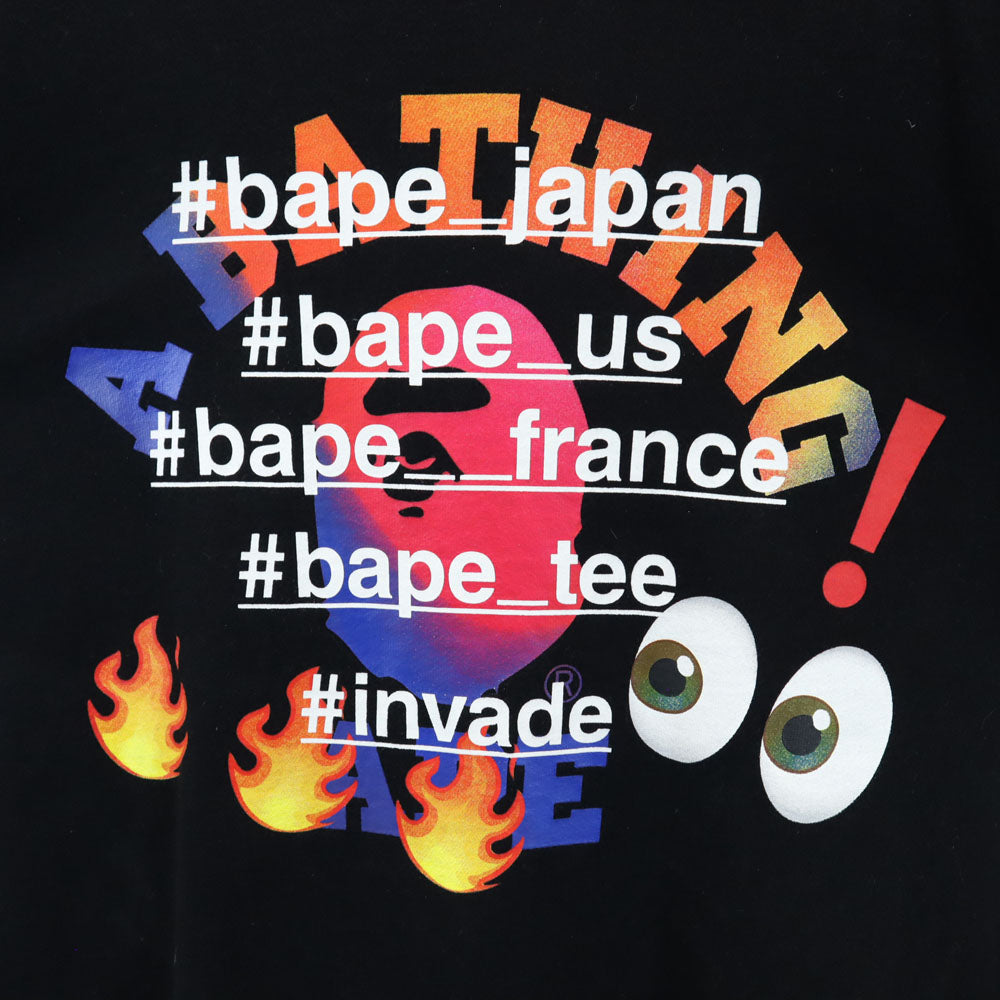 A BATHING APE アベイシングエイプ バックプリント 長袖 スウェット トレーナー 2XL ブラック 裏起毛 メンズ