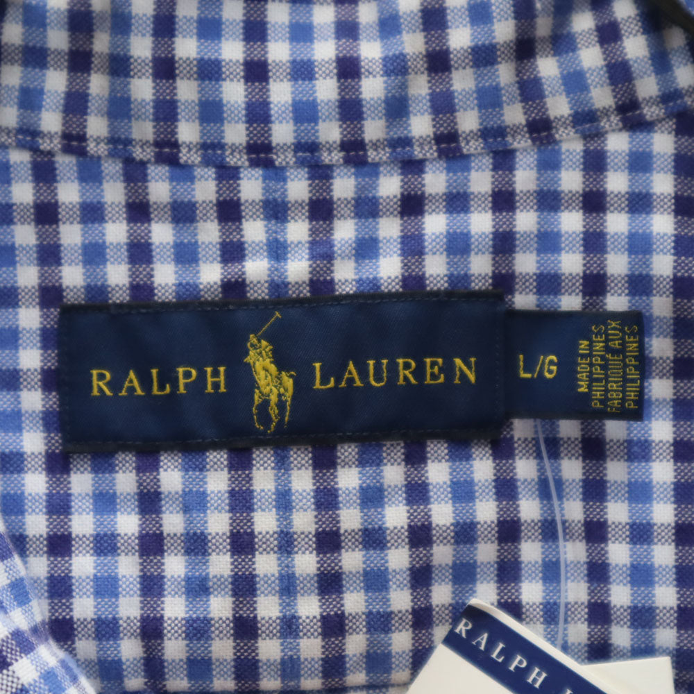 未使用 ラルフローレン チェック柄 長袖 ボタンダウンシャツ L ブルー系 RALPH LAUREN メンズ