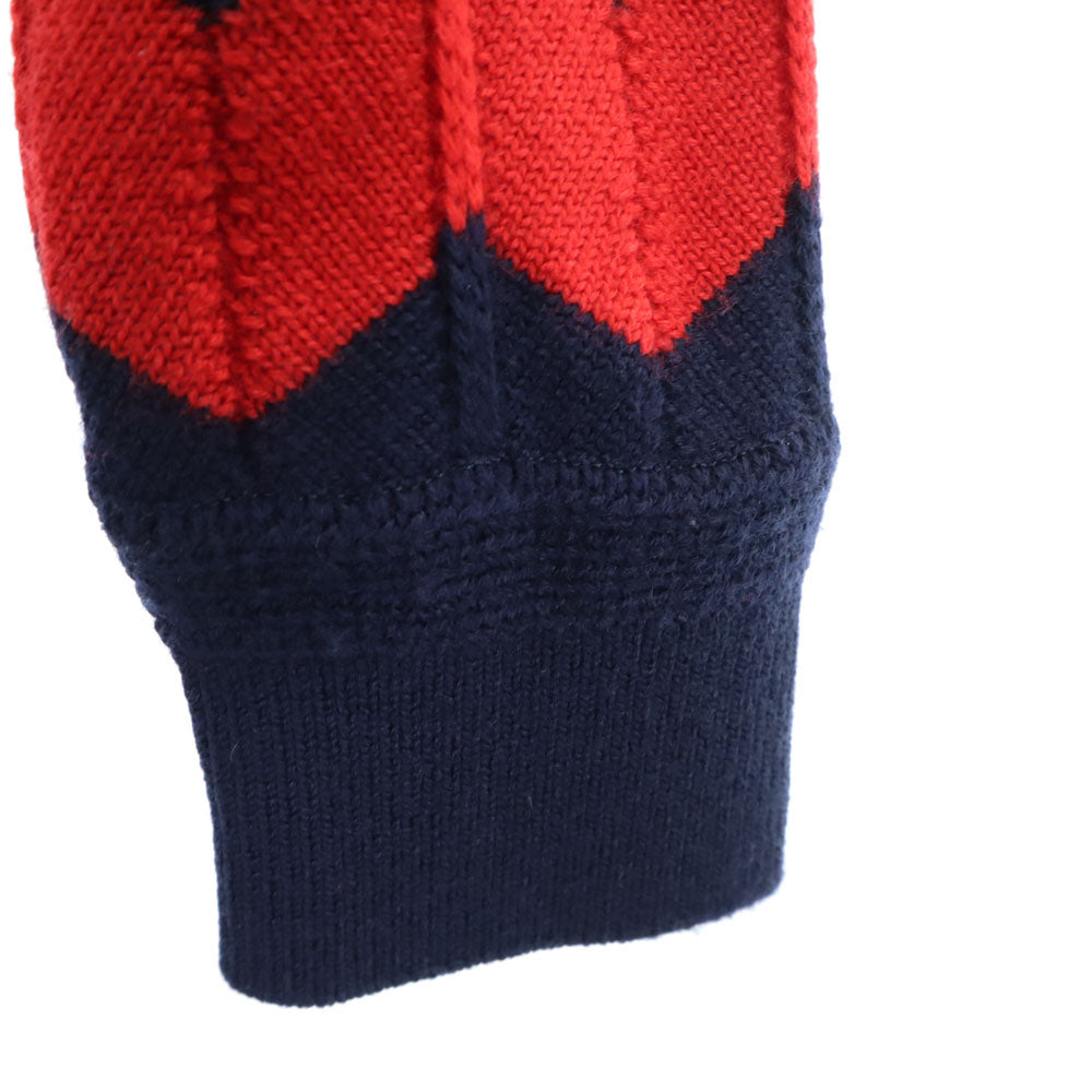 MASTER BUNNY EDITION マスターバニーエディション 日本製 ボーダー柄 ゴルフ 長袖 ウール セーター 4 赤×ネイビー ニット メンズ