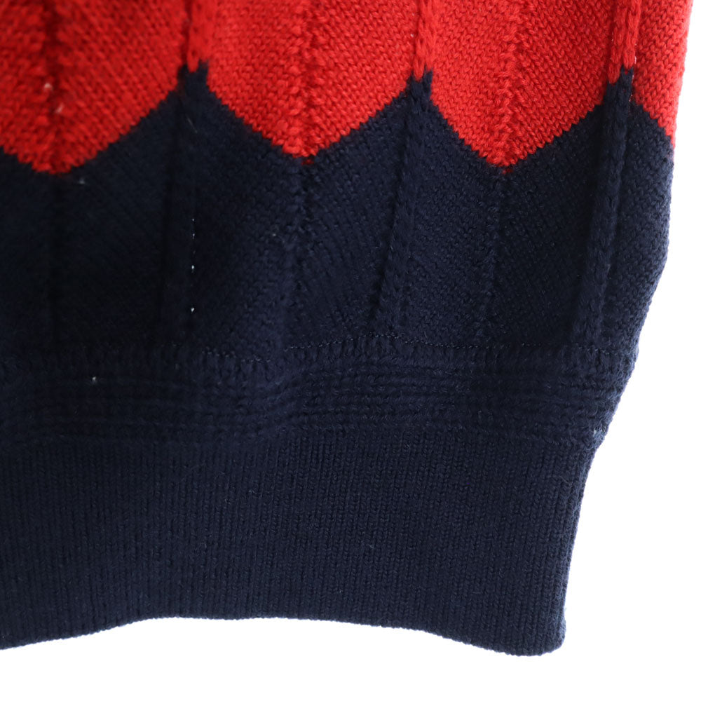 MASTER BUNNY EDITION マスターバニーエディション 日本製 ボーダー柄 ゴルフ 長袖 ウール セーター 4 赤×ネイビー ニット メンズ