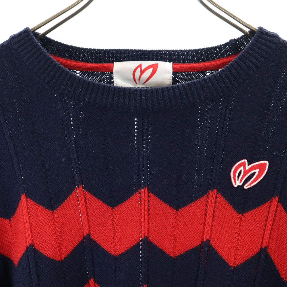 MASTER BUNNY EDITION マスターバニーエディション 日本製 ボーダー柄 ゴルフ 長袖 ウール セーター 4 赤×ネイビー ニット メンズ