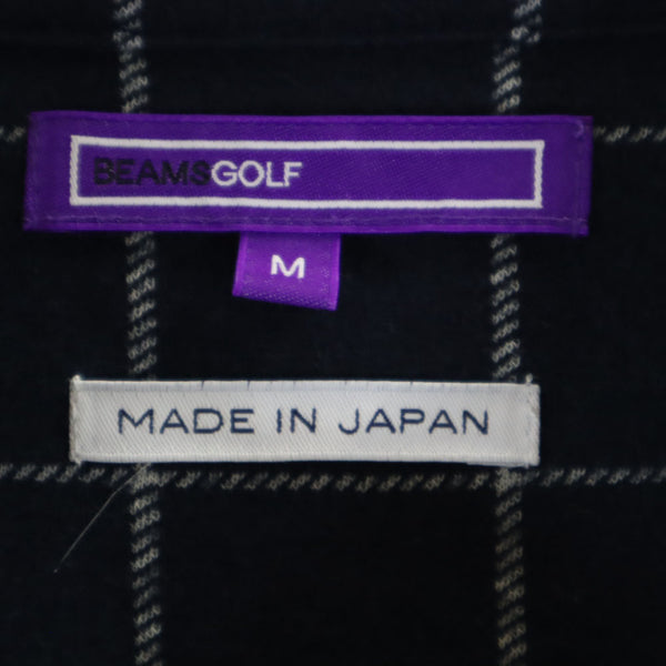 ビームス 日本製 チェック柄 ゴルフ 長袖 ハーフジップ カットソー M ネイビー BEAMS GOLF メンズ