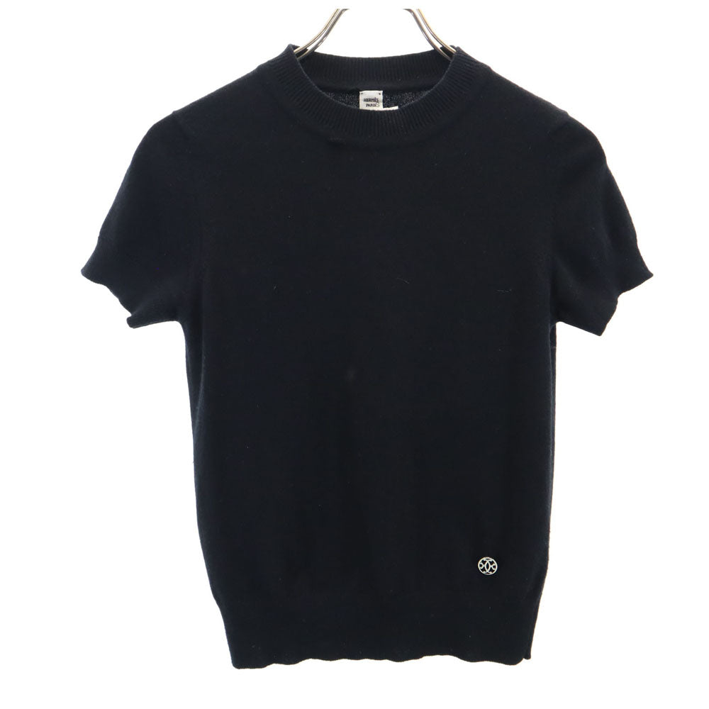 HERMES エルメス カシミヤ100％ 半袖 セーター 34/S ブラック PARIS ニット レディース