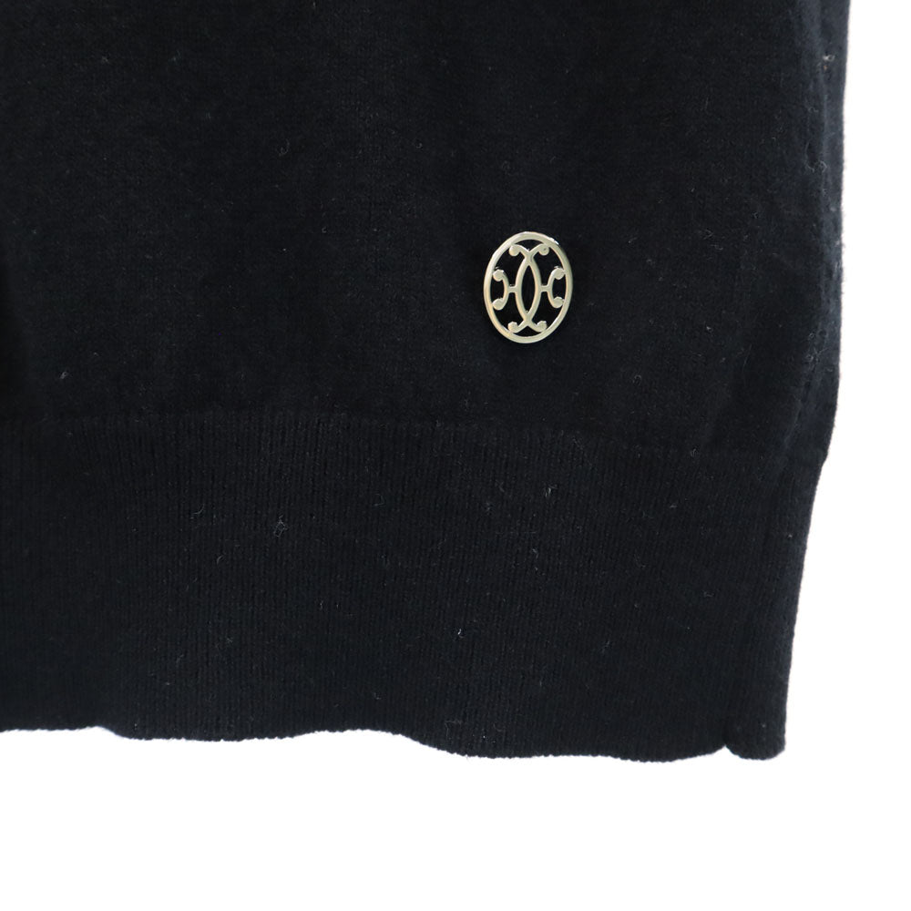 HERMES エルメス カシミヤ100％ 半袖 セーター 34/S ブラック PARIS ニット レディース