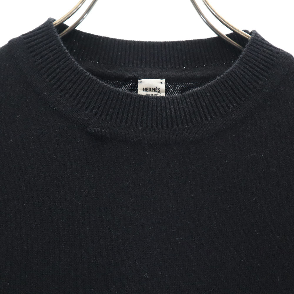 HERMES エルメス カシミヤ100％ 半袖 セーター 34/S ブラック PARIS ニット レディース