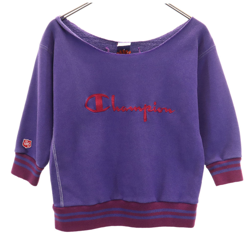 Champion チャンピオン 90s オールド 刺繍タグ 7分袖 リバースウィーブ スウェット トレーナー M パープル レディース