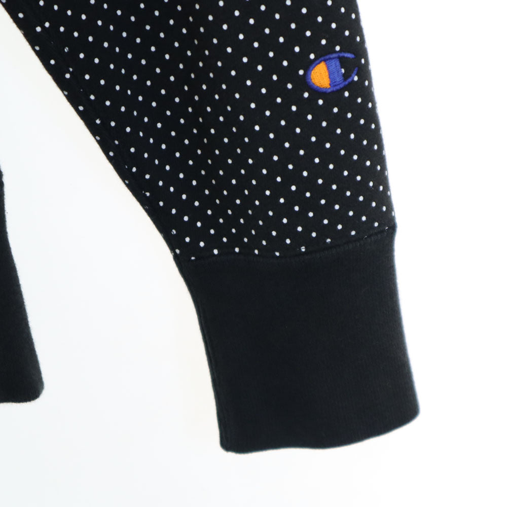 Champion チャンピオン ビームス別注 青単 復刻 ドット柄 長袖 スウェットパーカー S ブラック 水玉 レディース