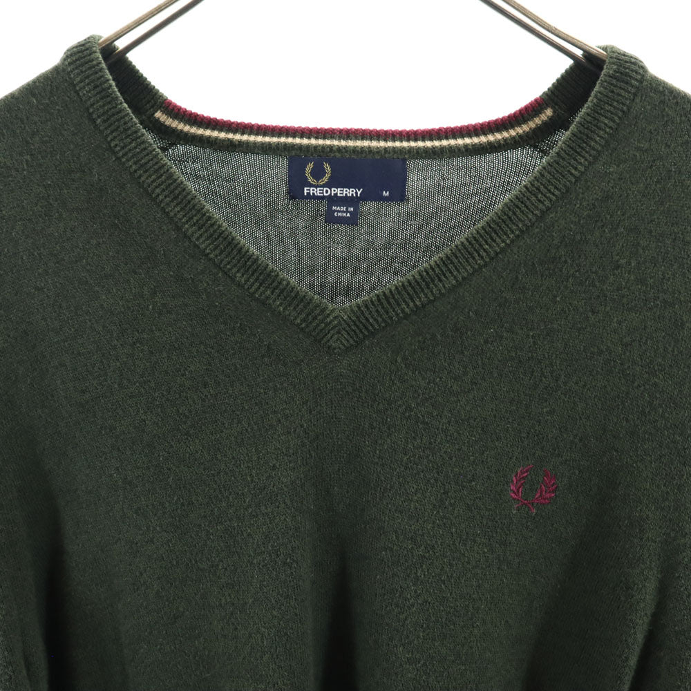 フレッドペリー 長袖 Vネック セーター M カーキ FRED PERRY ニット メンズ