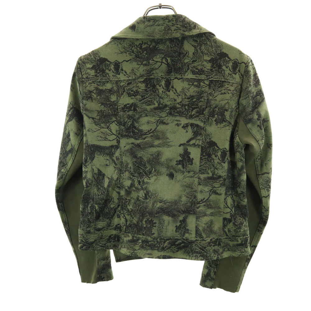 Desigual デシグアル 総柄 ダブルライダースジャケット 38 カーキ レディース