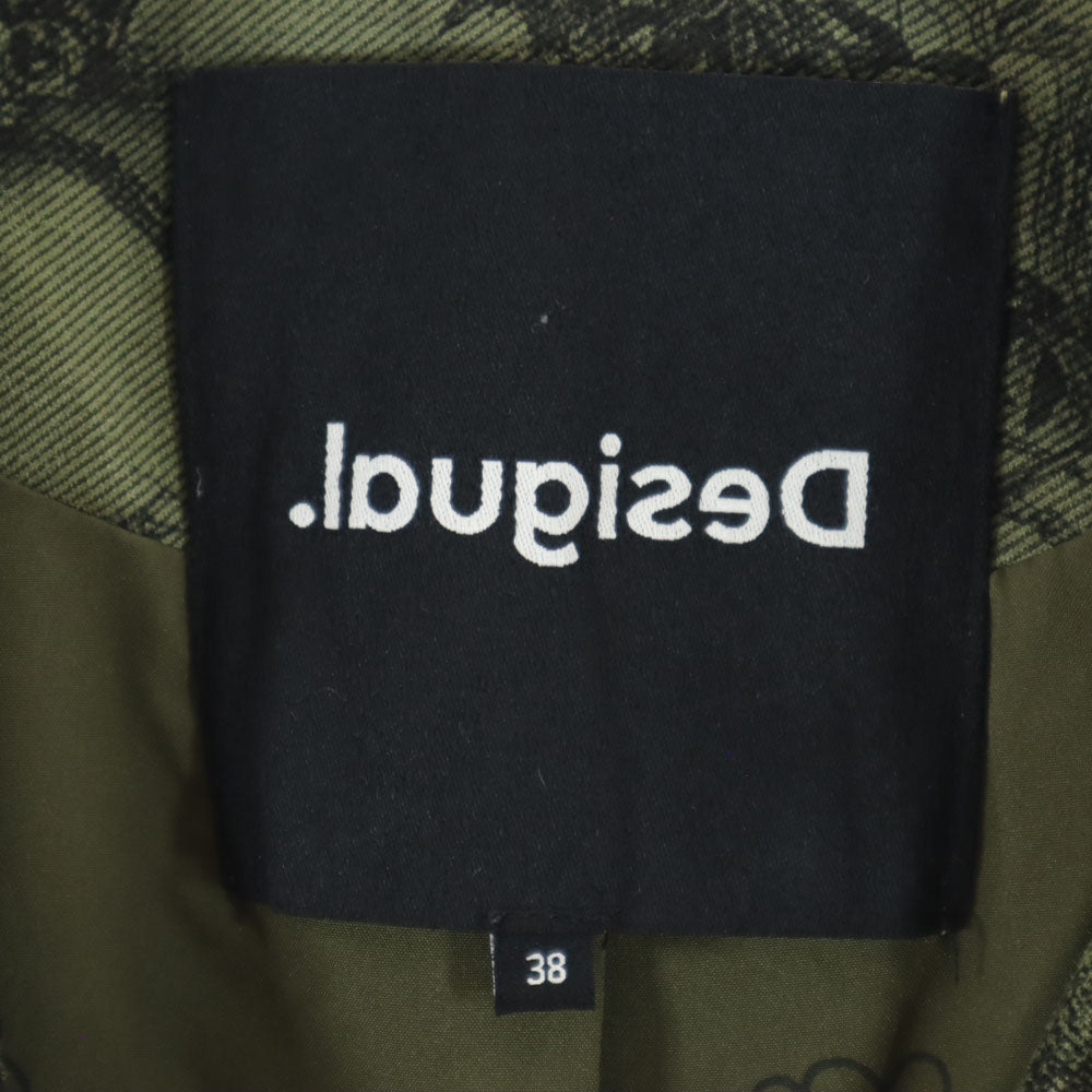 Desigual デシグアル 総柄 ダブルライダースジャケット 38 カーキ レディース