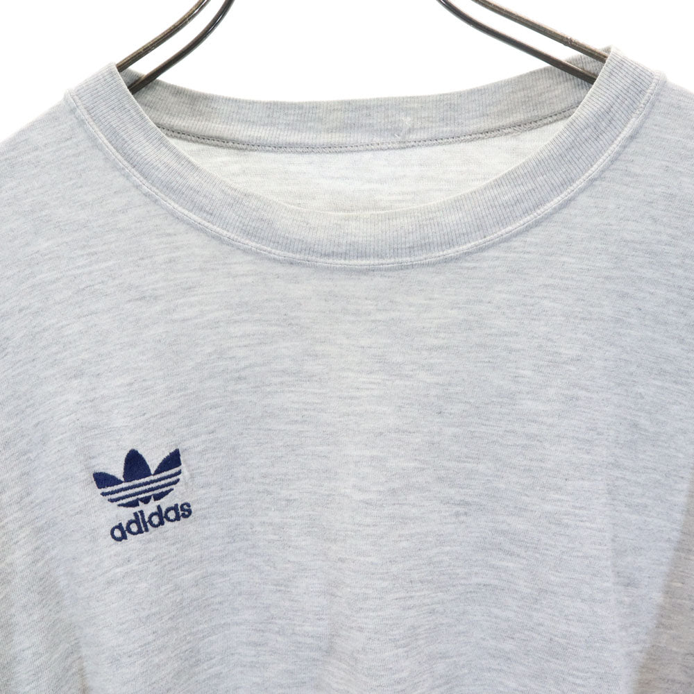 アディダス 80s デサント製 ヴィンテージ トレフォイルロゴ 長袖 Tシャツ M-L グレー adidas ロンT メンズ