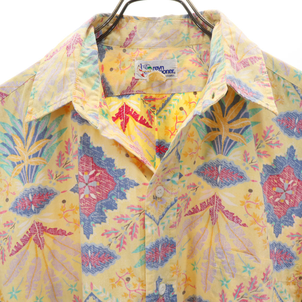 レインスプーナー 90s ハワイ製 オールド 水着タグ 半袖 リバースプリント アロハシャツ L イエロー reyn spooner メンズ