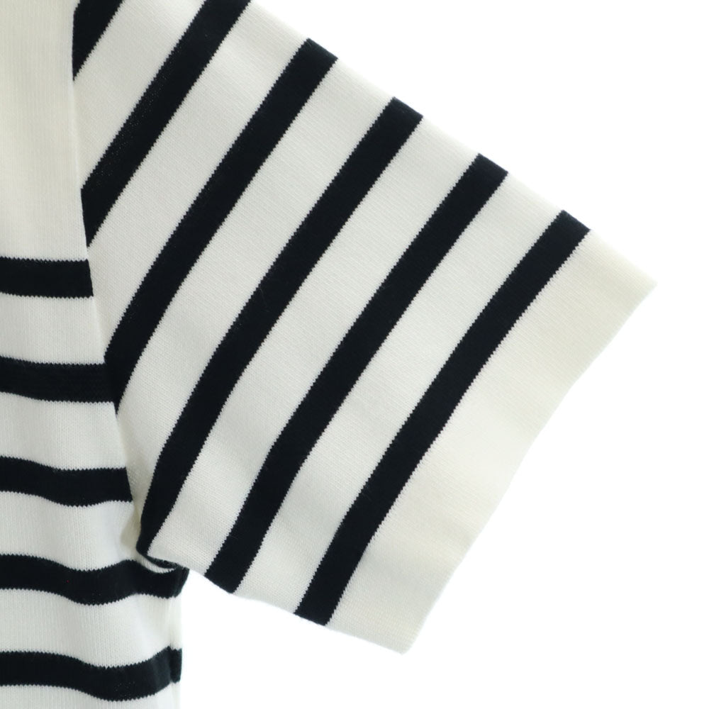 ナノユニバース 日本製 ボーダー柄 半袖 ニット S ホワイト nano universe セーター メンズ