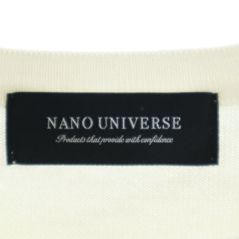 ナノユニバース 日本製 ボーダー柄 半袖 ニット S ホワイト nano universe セーター メンズ