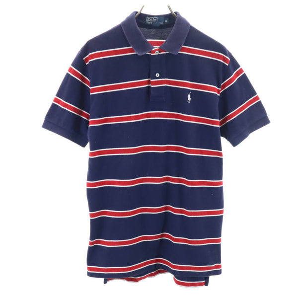 ポロバイラルフローレン ボーダー柄 半袖 ポロシャツ M ネイビー Polo by Ralph Lauren 鹿の子 メンズ