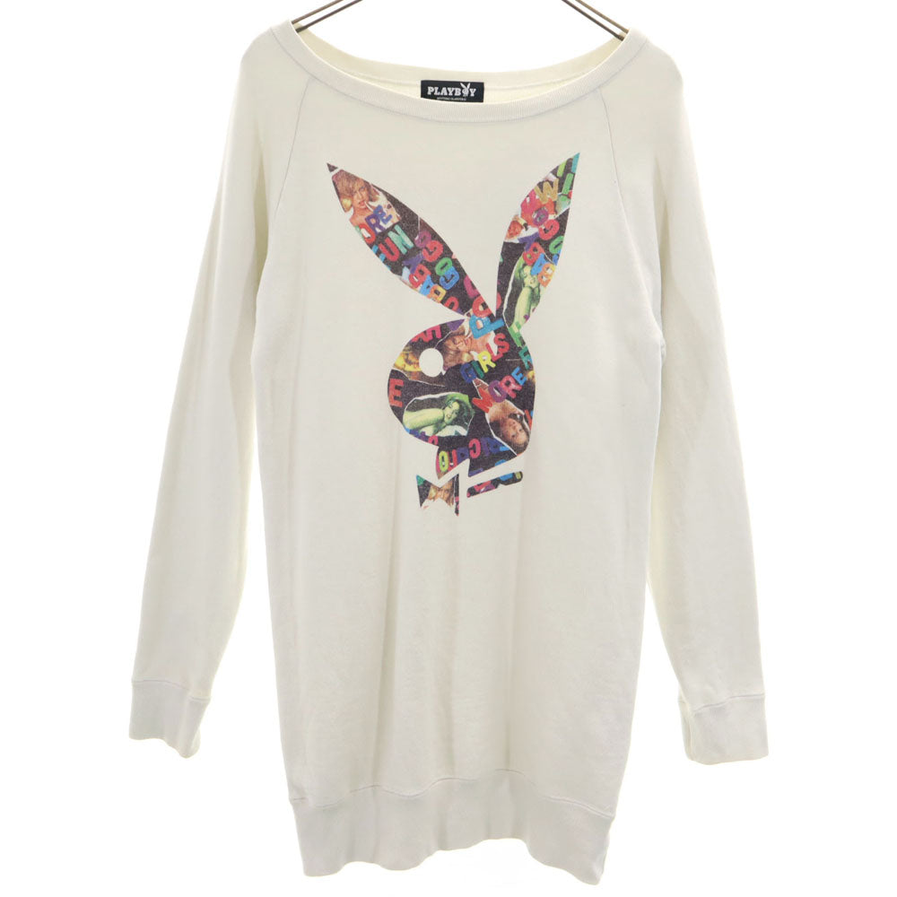 PLAYBOY プレイボーイ ヒステリックグラマー 日本製 プリント 長袖 スウェット トレーナー ワンピース FREE ホワイト系 HYSTERIC GLAMOUR レディース