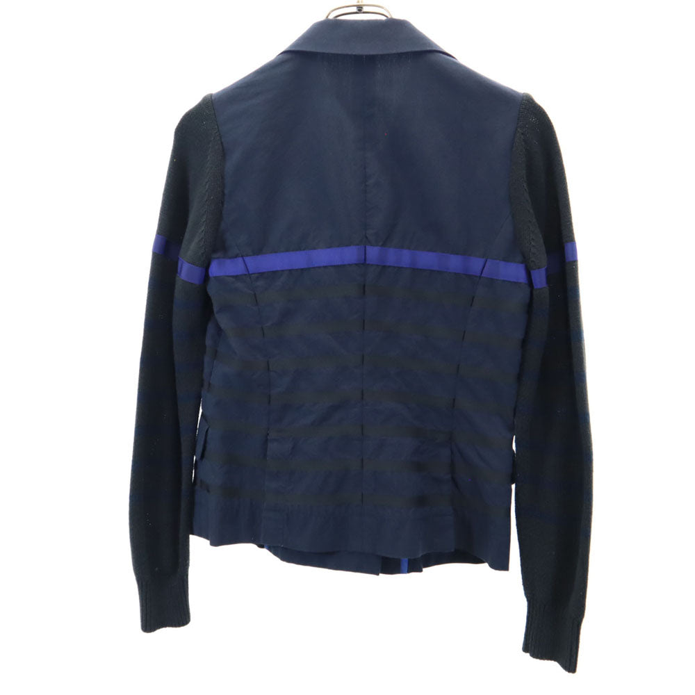 sacai luck サカイラック 日本製 ボーダー柄 ニット切替 ダブル ブレザー 1 ネイビー アンコン レディース