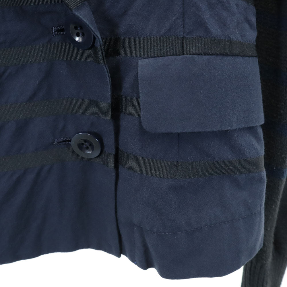 sacai luck サカイラック 日本製 ボーダー柄 ニット切替 ダブル ブレザー 1 ネイビー アンコン レディース