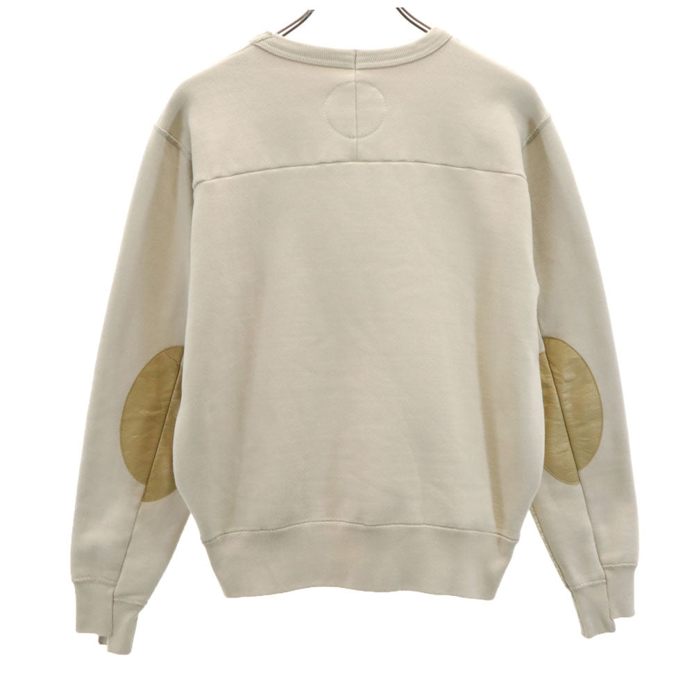 ユウキウエダ 日本製 長袖 レザーエルボーパッチ スウェット トレーナー 1 ベージュ HOMME 裏起毛 メンズ