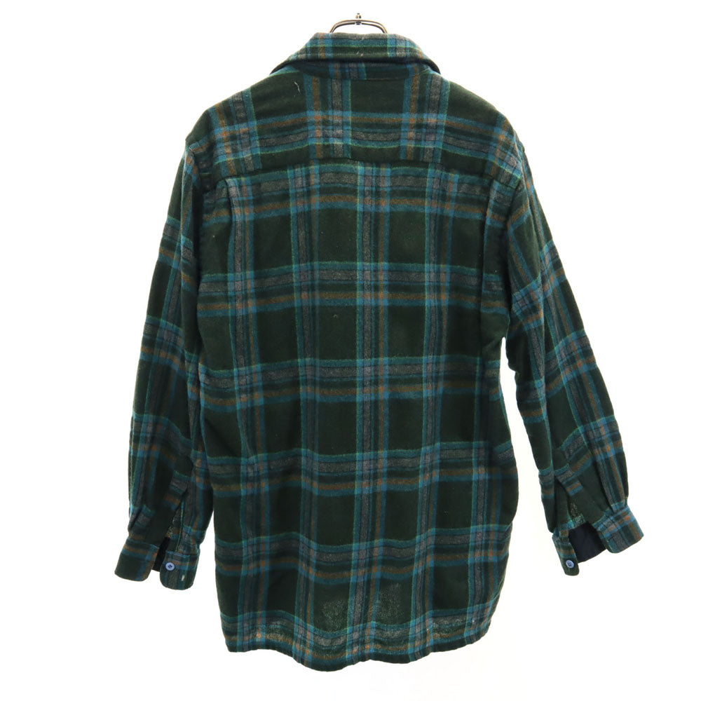 VINTAGE ヴィンテージ 70s ウールブレンド チェック柄 長袖 オープンカラーシャツ グリーン系 メンズ