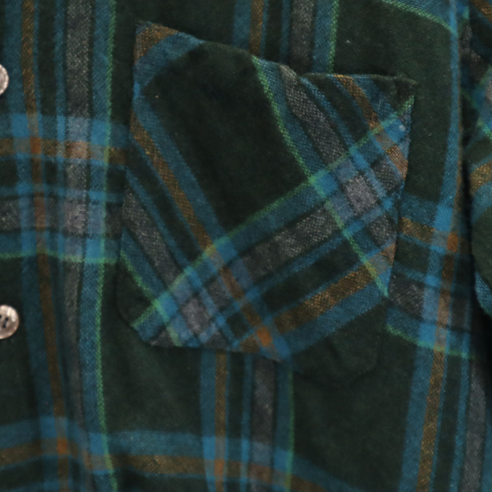 VINTAGE ヴィンテージ 70s ウールブレンド チェック柄 長袖 オープンカラーシャツ グリーン系 メンズ