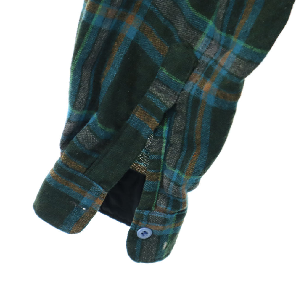 VINTAGE ヴィンテージ 70s ウールブレンド チェック柄 長袖 オープンカラーシャツ グリーン系 メンズ