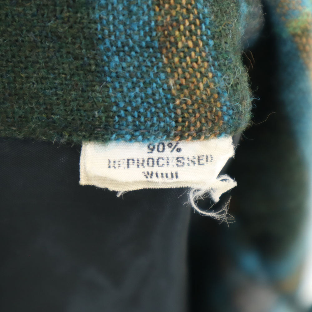 VINTAGE ヴィンテージ 70s ウールブレンド チェック柄 長袖 オープンカラーシャツ グリーン系 メンズ