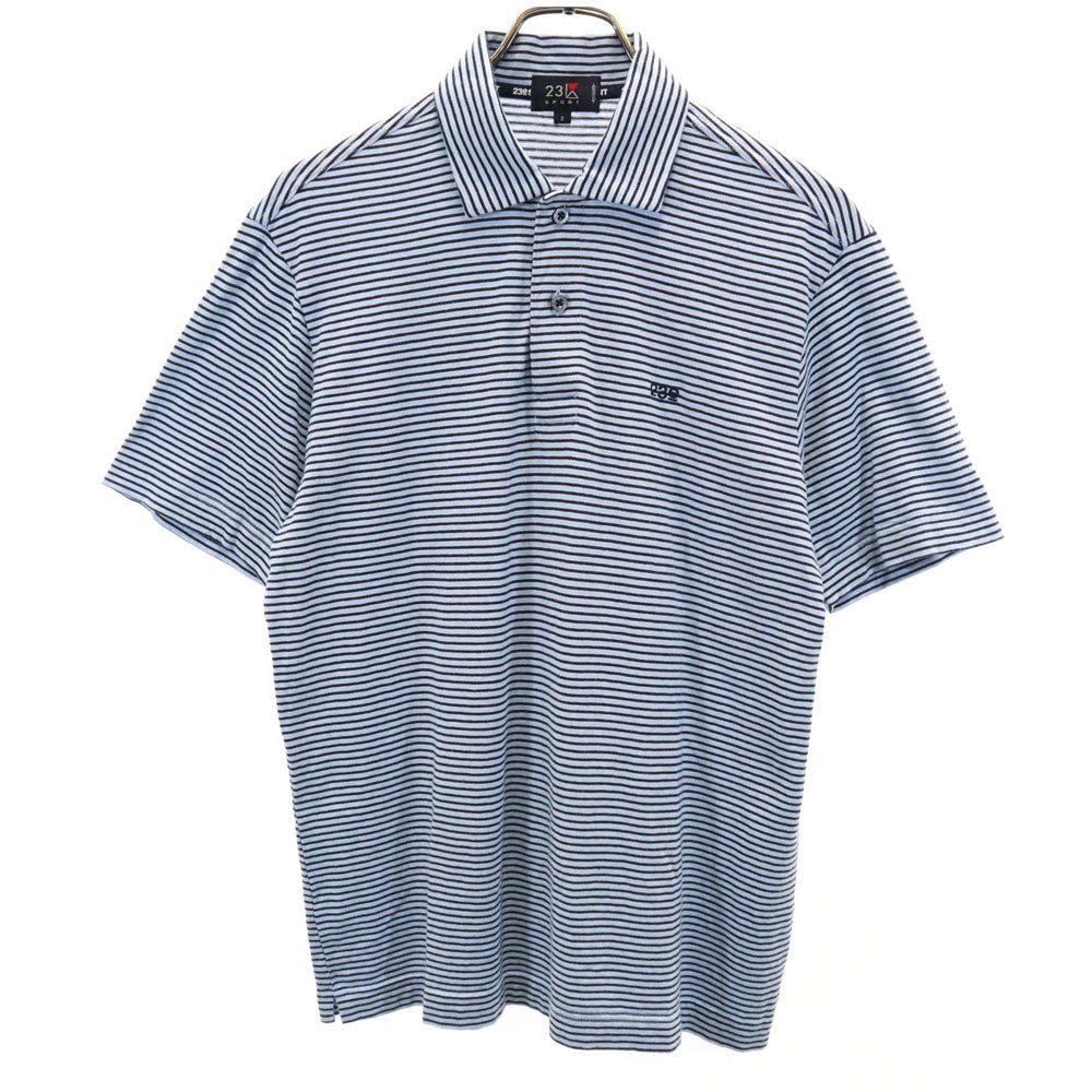 23区スポーツ 日本製 ボーダー ゴルフ 半袖 ポロシャツ 2 ブルー系 23ku SPORT メンズ