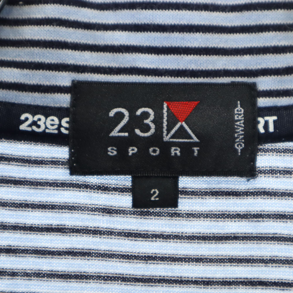 23区スポーツ 日本製 ボーダー ゴルフ 半袖 ポロシャツ 2 ブルー系 23ku SPORT メンズ
